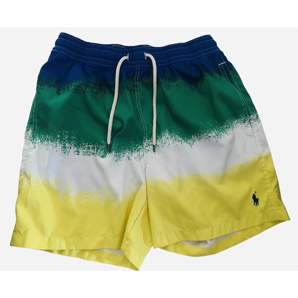 Polo Ralph Lauren Swim Trunks M Blue Green Yellow Board‎ Shorts $98 Retail